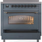ILVE Nostalgie II 36" Induction Range with Element Stove and Electric Oven in Blue Grey with Bronze Trim, UPI366NMPBGB