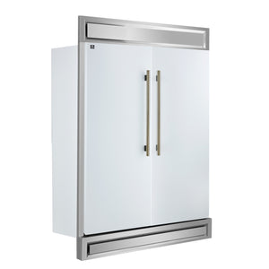 FORNO Maderno 60" 27.2 cu.ft. Convertible Refrigerator and Freezer with Modern Trim Kit in White with Antique Brass Accents, FFFFD1722-60MG-WHT