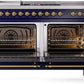 ILVE Nostalgie II 60" Dual Fuel Propane Gas Range in Blue with Brass Trim, UP60FSNMPMBGLP