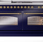 ILVE Nostalgie II 60" Dual Fuel Propane Gas Range in Blue with Brass Trim, UP60FSNMPMBGLP