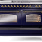 ILVE Nostalgie II 60" Dual Fuel Propane Gas Range in Blue with Brass Trim, UP60FSNMPMBGLP