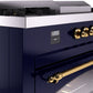 ILVE Nostalgie II 60" Dual Fuel Propane Gas Range in Blue with Brass Trim, UP60FSNMPMBGLP