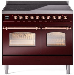 ILVE Nostalgie II 40" Induction Range with Element Stove and Electric Oven in Burgundy with Copper Trim, UPDI406NMPBUP