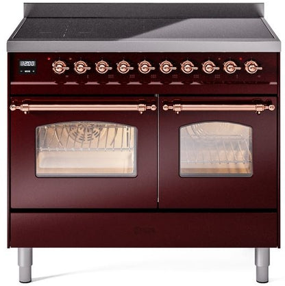 ILVE Nostalgie II 40" Induction Range with Element Stove and Electric Oven in Burgundy with Copper Trim, UPDI406NMPBUP