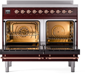 ILVE Nostalgie II 40" Induction Range with Element Stove and Electric Oven in Burgundy with Copper Trim, UPDI406NMPBUP