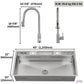 FORNO Acqua 48" Drop-In/Undermount 3 Level Workstation Sink, 2 Faucets, Glass Rinser in Stainless Steel, J-WP30