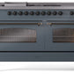 ILVE Nostalgie II 60" Dual Fuel Propane Gas Range in Blue Grey with Bronze Trim, UP60FSNMPBGBLP