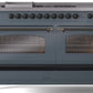 ILVE Nostalgie II 60" Dual Fuel Propane Gas Range in Blue Grey with Bronze Trim, UP60FSNMPBGBLP