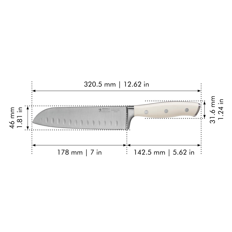 Henckels 7" Fine Edge Santoku Knife with White Handle, Forged Accent Series