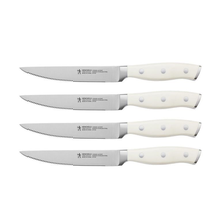 Henckels 4pc Steak Knife Set with White Handle, Forged Accent Series