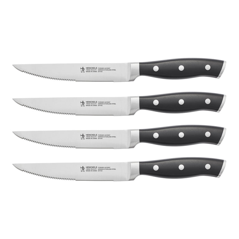Henckels 4pc Steak Knife Set with Black Handle, Forged Accent Series