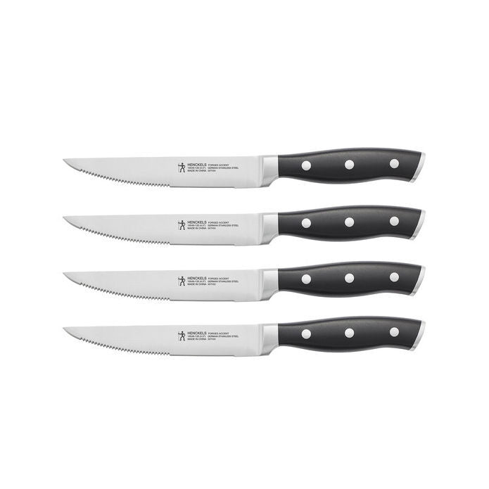 Henckels 4pc Steak Knife Set with Black Handle, Forged Accent Series