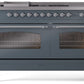 ILVE Nostalgie II 60" Dual Fuel Propane Gas Range in Blue Grey with Chrome Trim, UP60FSNMPBGCLP