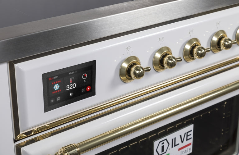 ILVE Majestic II 36" Induction Range with Element Stove and Electric Oven in White with Brass Trim, UMI09NS3WHG