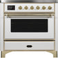 ILVE Majestic II 36" Induction Range with Element Stove and Electric Oven in White with Brass Trim, UMI09NS3WHG