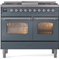 ILVE Nostalgie II 40" Dual Fuel Natural Gas Range in Blue Grey with Chrome Trim, UPD40FNMPBGC