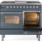 ILVE Nostalgie II 40" Dual Fuel Natural Gas Range in Blue Grey with Chrome Trim, UPD40FNMPBGC