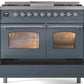 ILVE Nostalgie II 40" Dual Fuel Natural Gas Range in Blue Grey with Chrome Trim, UPD40FNMPBGC