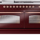 ILVE Nostalgie II 60" Dual Fuel Natural Gas Range in Burgundy with Copper Trim, UP60FSNMPBUP