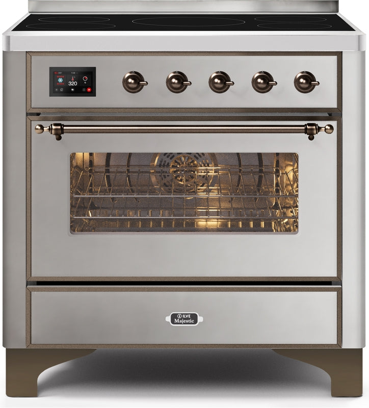 ILVE Majestic II 36" Induction Range with Element Stove and Electric Oven in Stainless Steel with Bronze Trim, UMI09NS3SSB