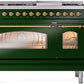 ILVE Nostalgie II 48" Dual Fuel Natural Gas Range in Emerald Green with Brass Trim, UP48FNMPEGG