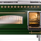 ILVE Nostalgie II 48" Dual Fuel Natural Gas Range in Emerald Green with Brass Trim, UP48FNMPEGG