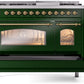 ILVE Nostalgie II 48" Dual Fuel Natural Gas Range in Emerald Green with Brass Trim, UP48FNMPEGG