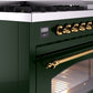 ILVE Nostalgie II 48" Dual Fuel Natural Gas Range in Emerald Green with Brass Trim, UP48FNMPEGG