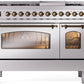 ILVE Nostalgie II 48" Dual Fuel Natural Gas Range in Stainless Steel with Bronze Trim, UP48FNMPSSB
