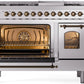 ILVE Nostalgie II 48" Dual Fuel Natural Gas Range in Stainless Steel with Bronze Trim, UP48FNMPSSB