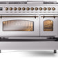 ILVE Nostalgie II 48" Dual Fuel Natural Gas Range in Stainless Steel with Bronze Trim, UP48FNMPSSB
