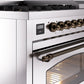 ILVE Nostalgie II 48" Dual Fuel Natural Gas Range in Stainless Steel with Bronze Trim, UP48FNMPSSB