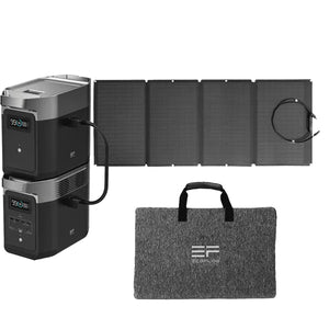 EcoFlow Package - DELTA 2 Portable Power Station (1024Wh), Extra Battery, 1 x Bifacial Portable Solar Panel (220W) and Waterproof Bag