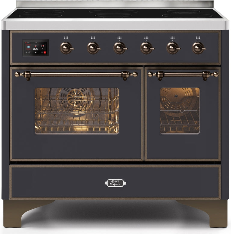 ILVE Majestic II 40" Induction Range with Element Stove and Electric Oven in Matte Graphite with Bronze Trim, UMDI10NS3MGB