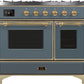 ILVE Majestic II 40" Dual Fuel Propane Gas Range in Blue Grey with Brass Trim, UMD10FDNS3BGGLP