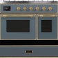 ILVE Majestic II 40" Dual Fuel Propane Gas Range in Blue Grey with Brass Trim, UMD10FDNS3BGGLP