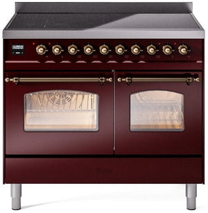 ILVE Nostalgie II 40" Induction Range with Element Stove and Electric Oven in Burgundy with Bronze Trim, UPDI406NMPBUB