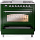 ILVE Nostalgie II 36" Dual Fuel Propane Gas Range in Emerald Green with Chrome Trim, UP36FNMPEGCLP