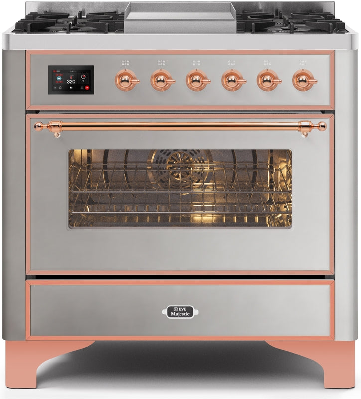 ILVE Majestic II 36" Dual Fuel Natural Gas Range in Stainless Steel with Copper Trim, UM09FDNS3SSP