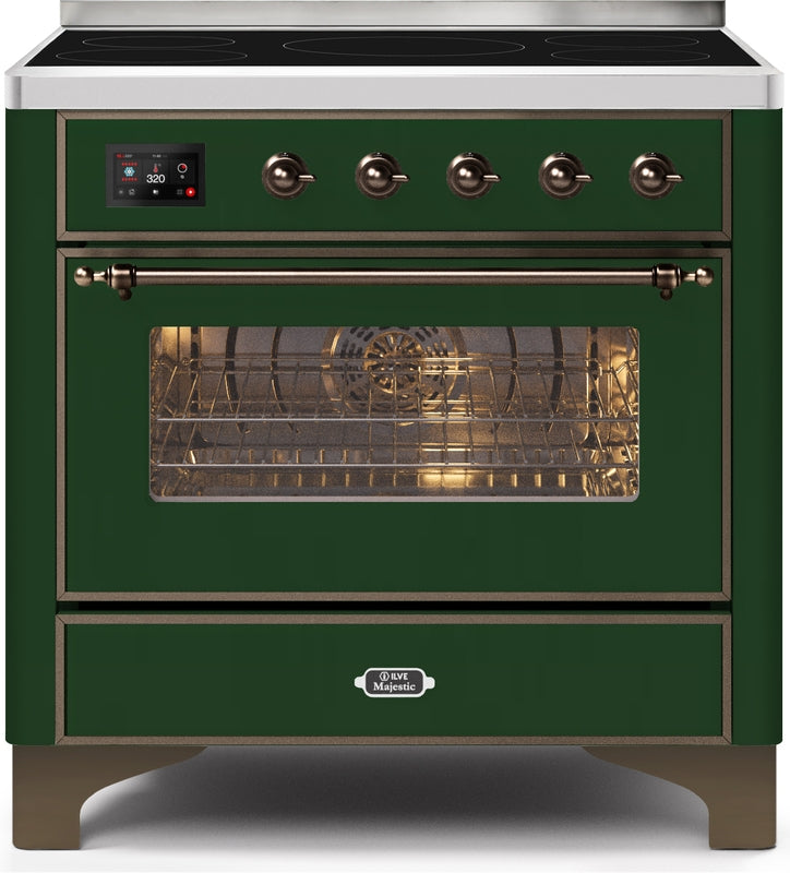 ILVE Majestic II 36" Induction Range with Element Stove and Electric Oven in Emerald Green with Bronze Trim, UMI09NS3EGB