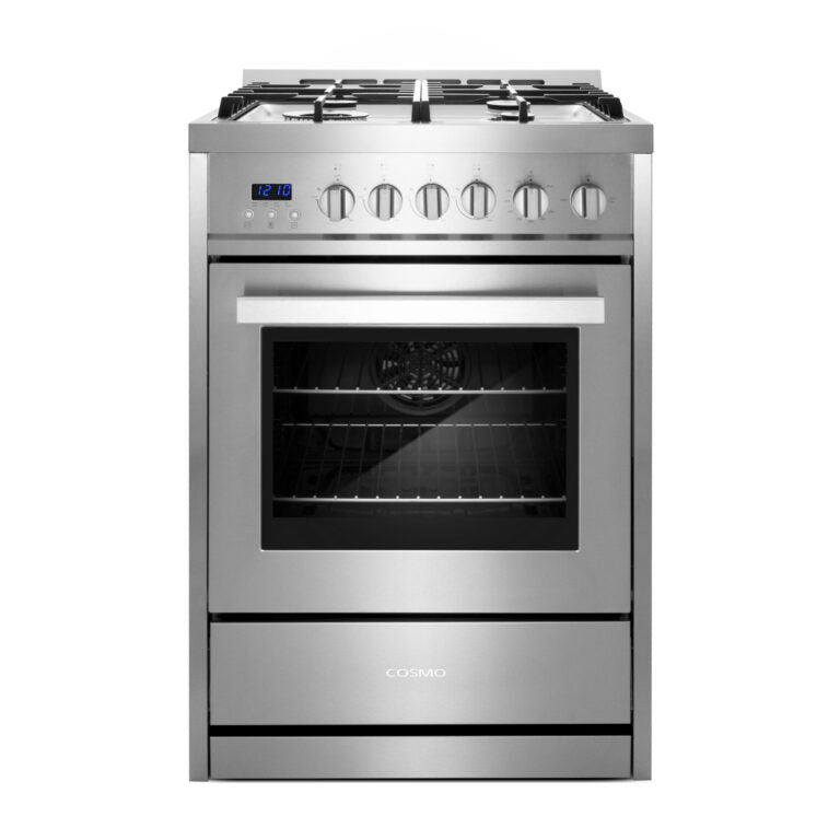 Cosmo 24" 2.73 cu. ft. Single Oven Gas Range with 4 Burner Cooktop and Heavy Duty Cast Iron Grates in Stainless Steel, COS-244AGC