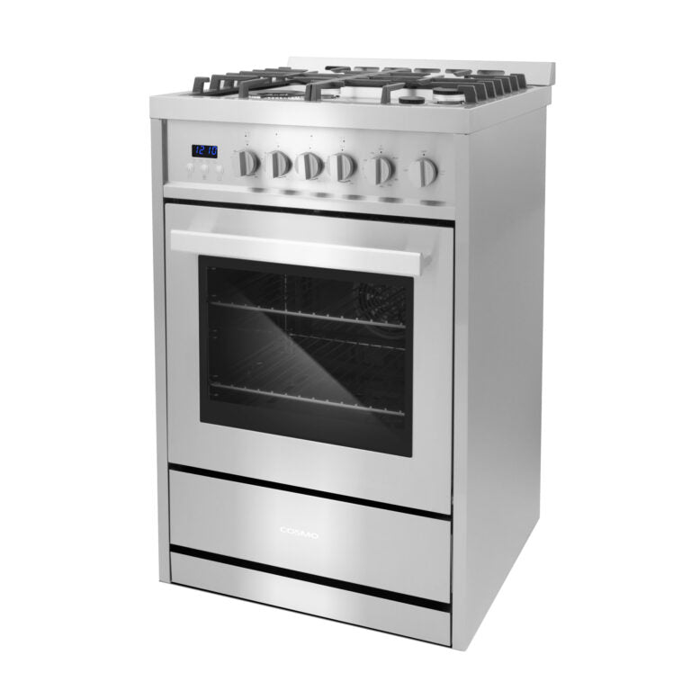 Cosmo 24" 2.73 cu. ft. Single Oven Gas Range with 4 Burner Cooktop and Heavy Duty Cast Iron Grates in Stainless Steel, COS-244AGC