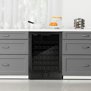 Cosmo Lumin 24" 52-Bottle Single Zone Compressor Wine Cooler, LED Lighting in Matte Black, COS-24BIWCS-BK