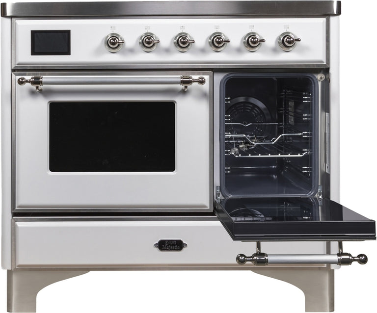 ILVE Majestic II 40" Induction Range with Element Stove and Electric Oven in White with Chrome Trim, UMDI10NS3WHC