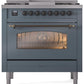 ILVE Nostalgie II 36" Dual Fuel Natural Gas Range in Blue Grey with Bronze Trim, UP36FNMPBGB