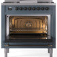 ILVE Nostalgie II 36" Dual Fuel Natural Gas Range in Blue Grey with Bronze Trim, UP36FNMPBGB