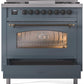 ILVE Nostalgie II 36" Dual Fuel Natural Gas Range in Blue Grey with Bronze Trim, UP36FNMPBGB