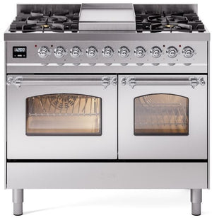 ILVE Nostalgie II 40" Dual Fuel Propane Gas Range in Stainless Steel with Chrome Trim, UPD40FNMPSSCLP