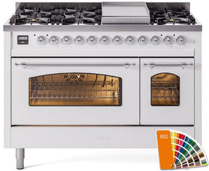 ILVE Nostalgie II 48" Dual Fuel Propane Gas Range in RAL Custom Color with Chrome Trim, UP48FNMPRACLP