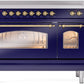 ILVE Nostalgie II 48" Induction Range with Element Stove and Electric Oven in Blue with Brass Trim, UPI486NMPMBG